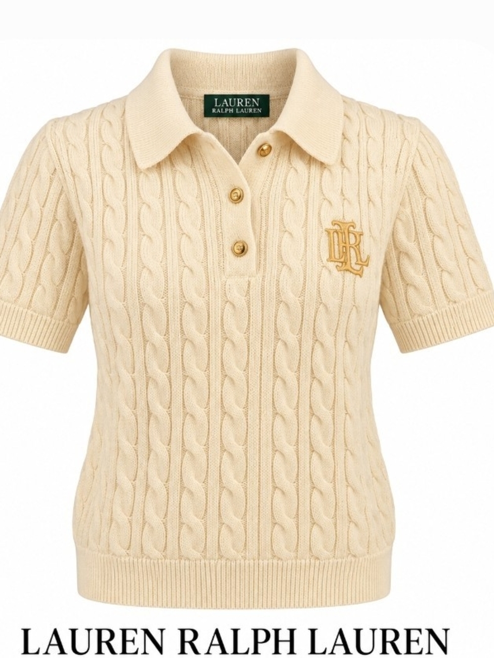Lauren Ralph Lauren Cream Cable-Knit Polo Sweater